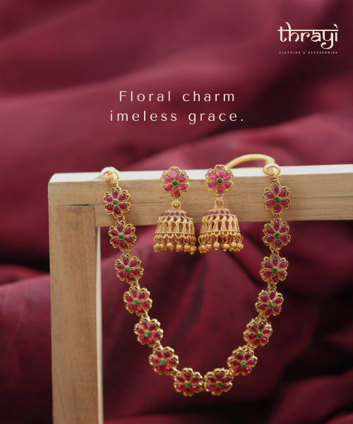 Flower Necklace with Matching Jhumka (#004)