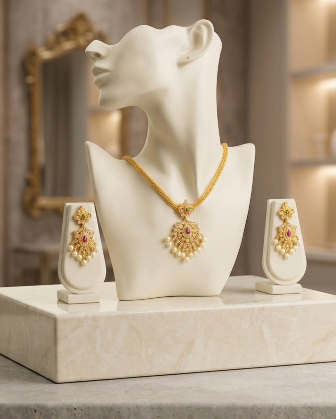 Pearl Drop Attigai Necklace Set