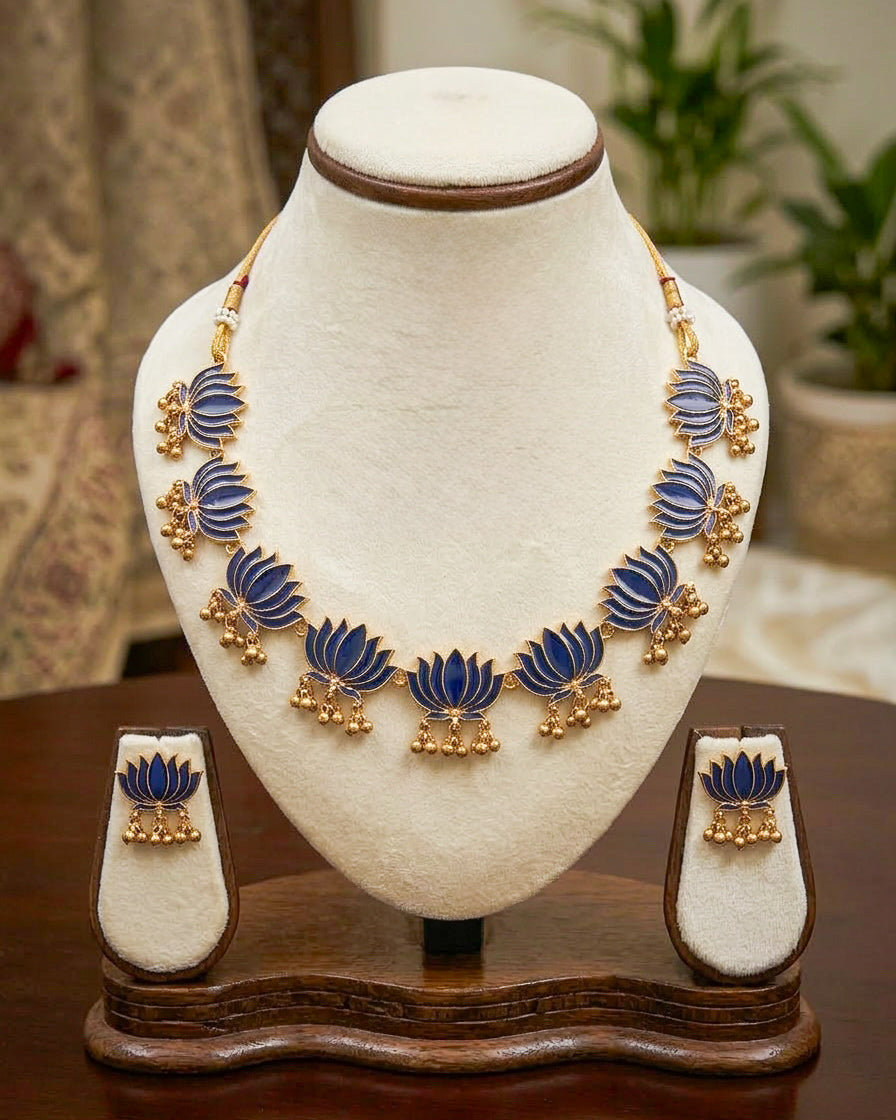 Blue Lotus Necklace Set (#077)