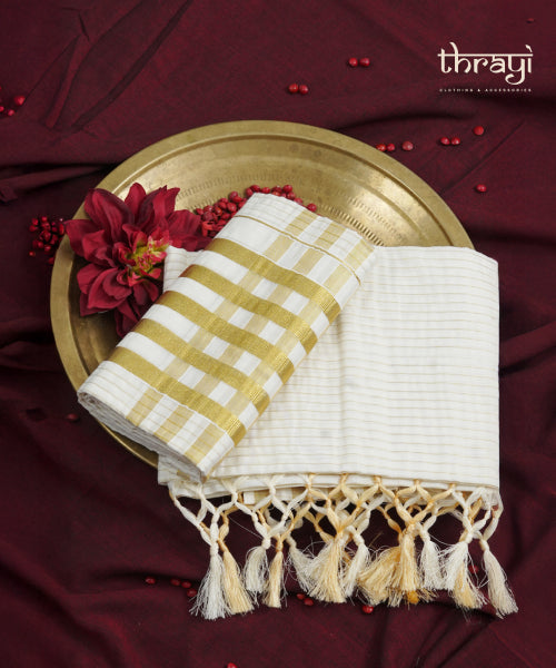 Striped Kasavu Set Mundu with Kunjalam Hangings