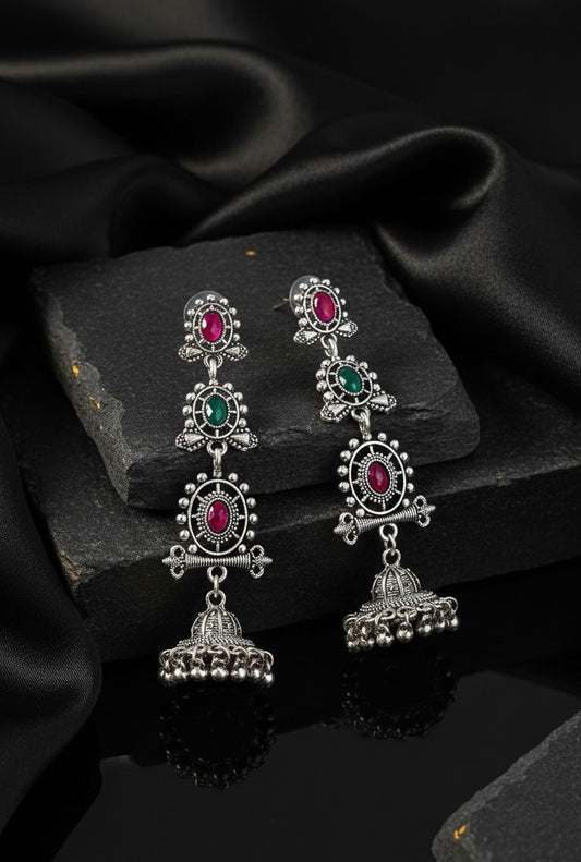 Silver Multi Stone dangler Jhumka (#030)