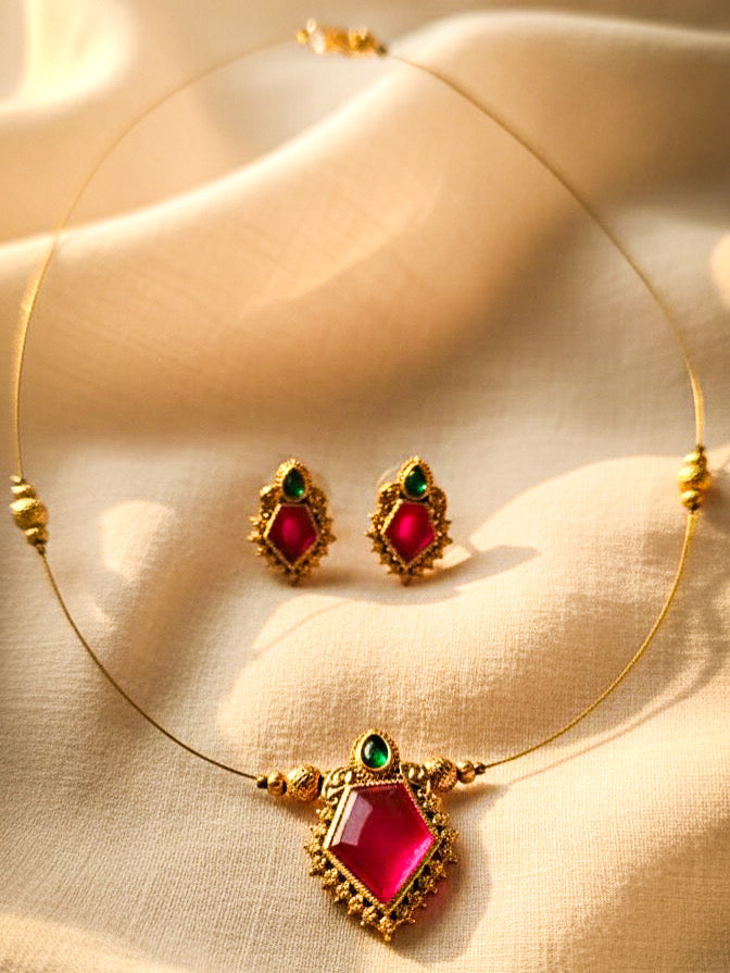 Invisible Ruby Stone Necklace (#033)