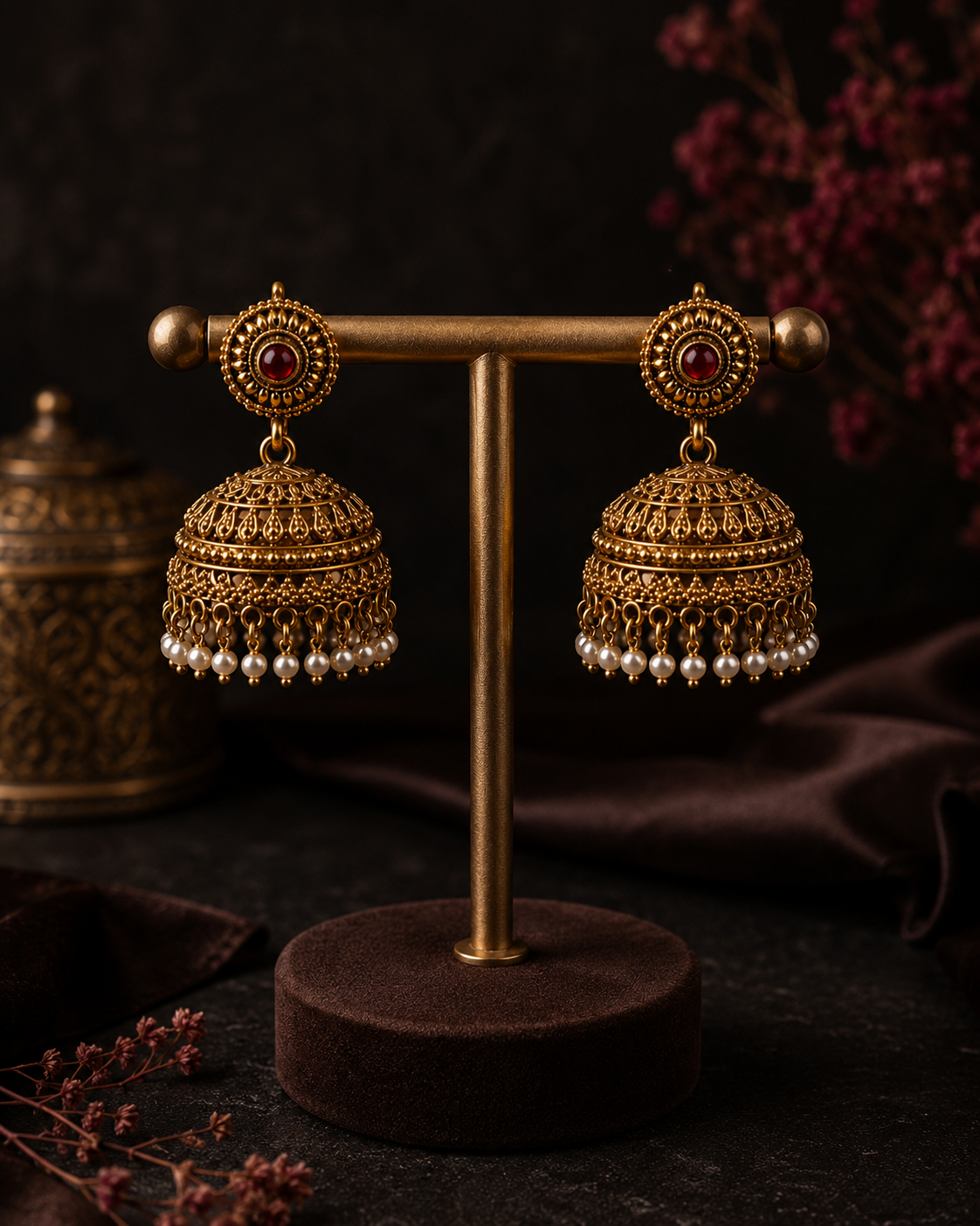 Temple Pearl Ghungroo Jhumka