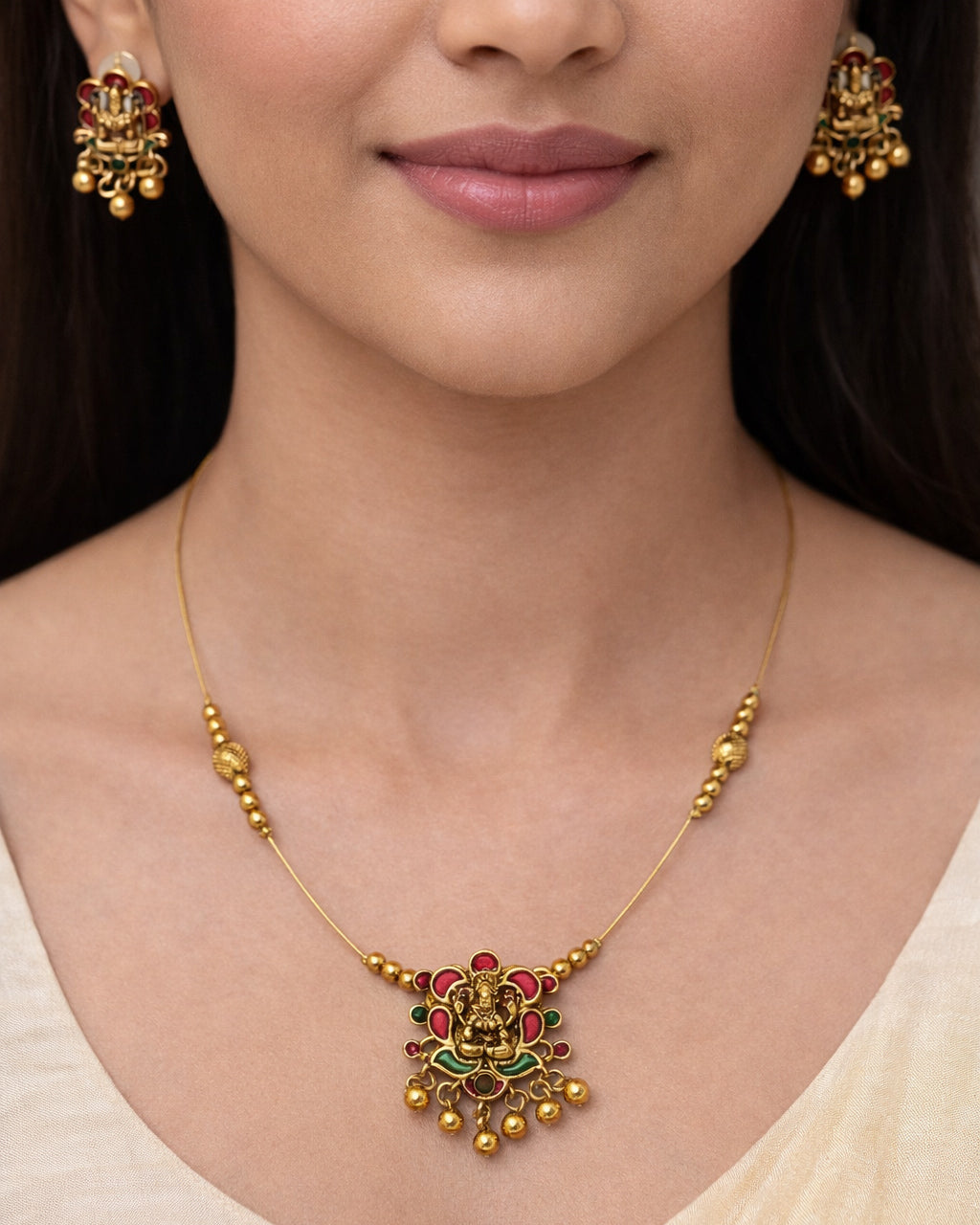 Invisible Lakshmi Floral Kemp Necklace (#076)