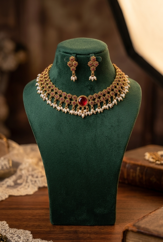 Ruby Pearl Choker Set
