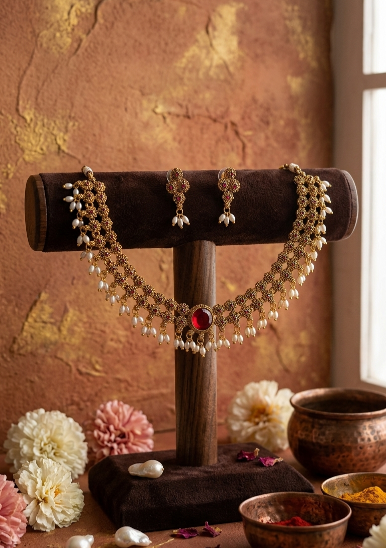 Ruby Pearl Choker Set