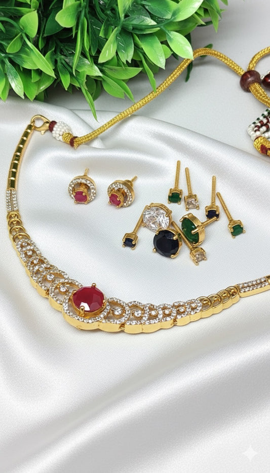 4 in 1 AD Changeable Stone Necklace Set (#029)