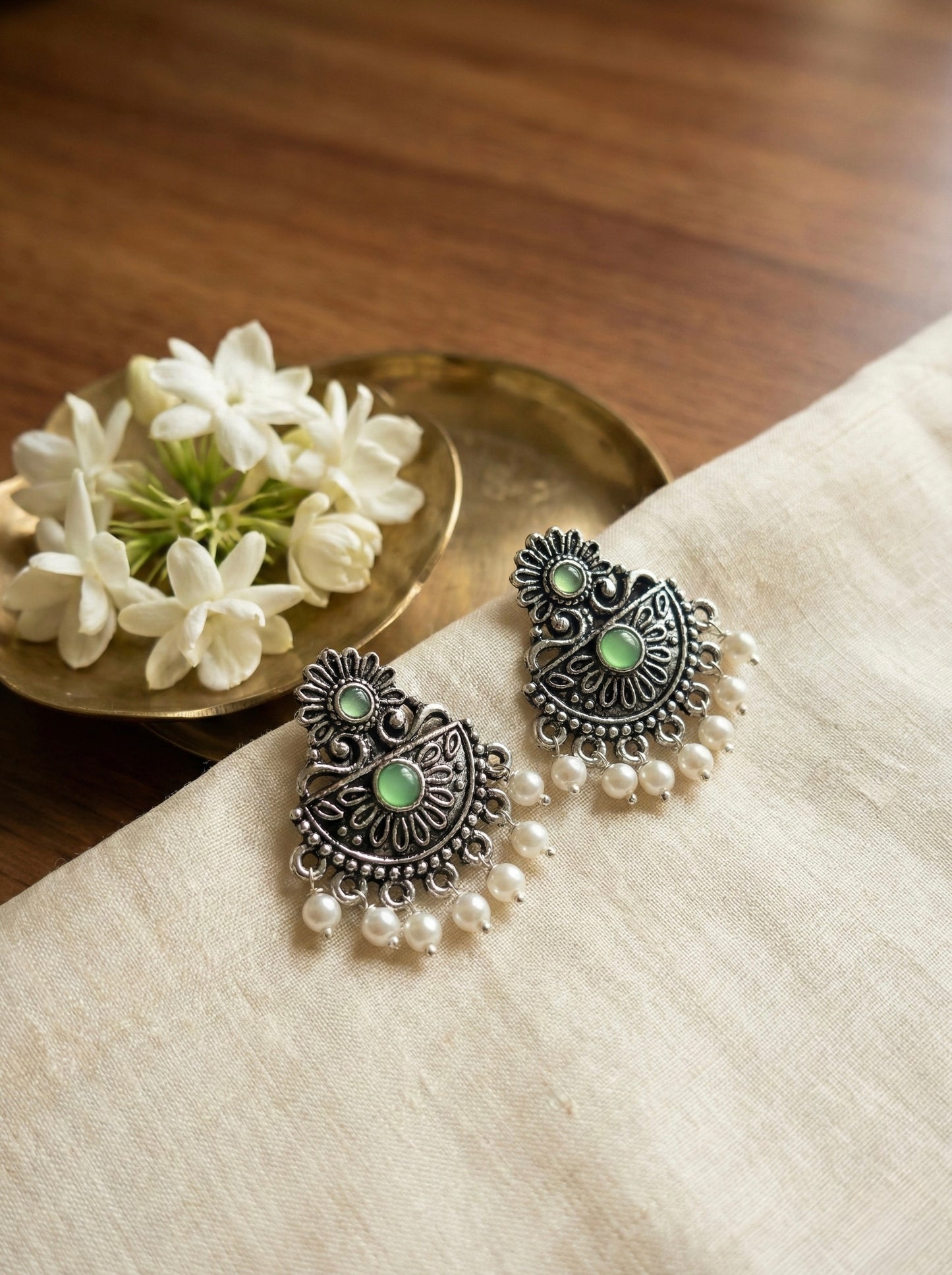Oxidised Pearl Drop Earrings (#064)