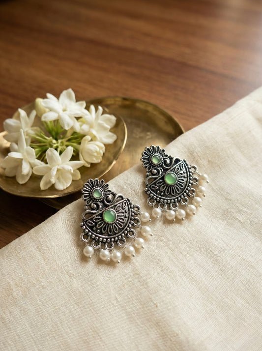 Oxidised Pearl Drop Earrings (#064)