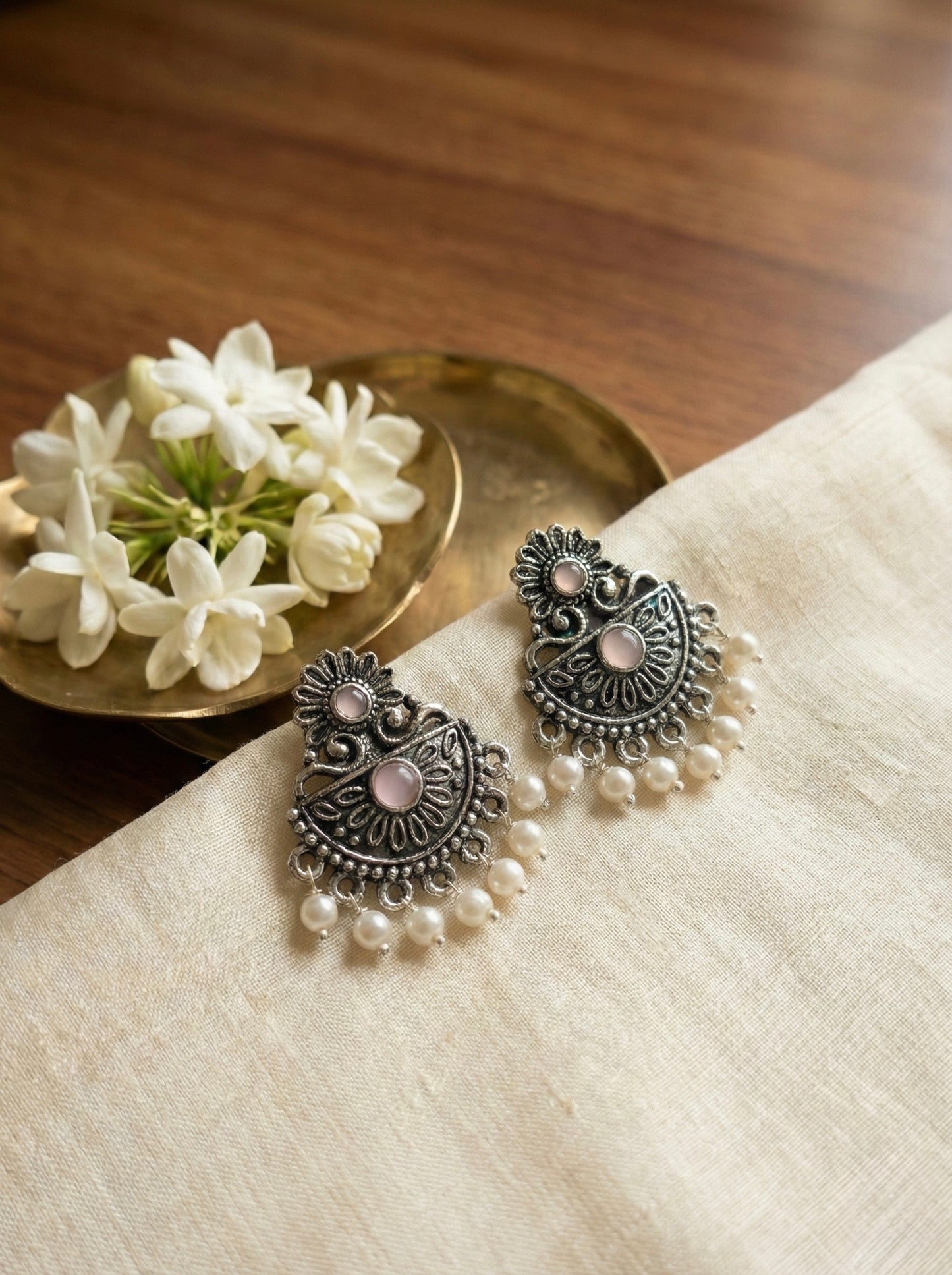 Oxidised Pearl Drop Earrings (#064)