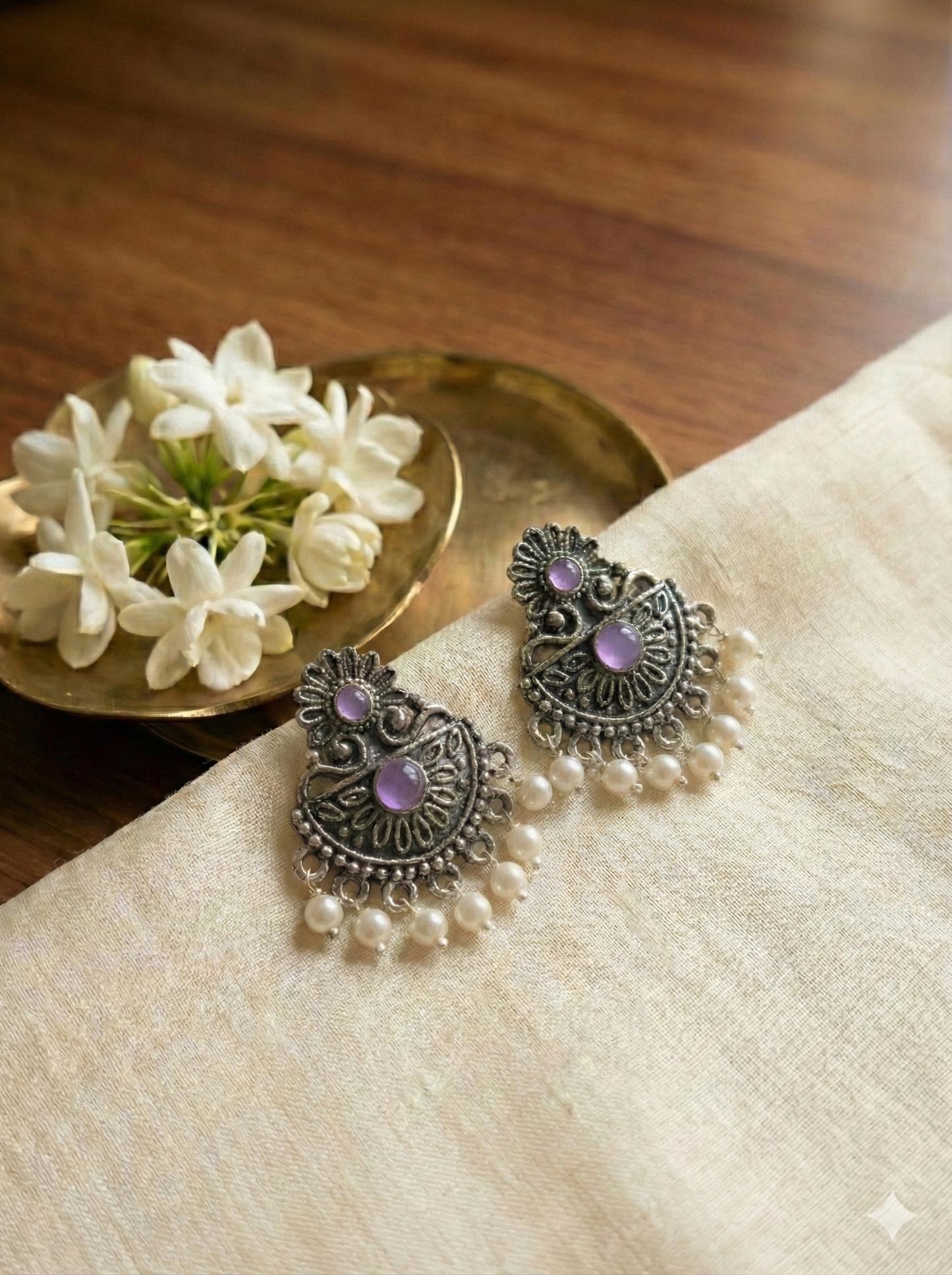 Oxidised Pearl Drop Earrings (#064)