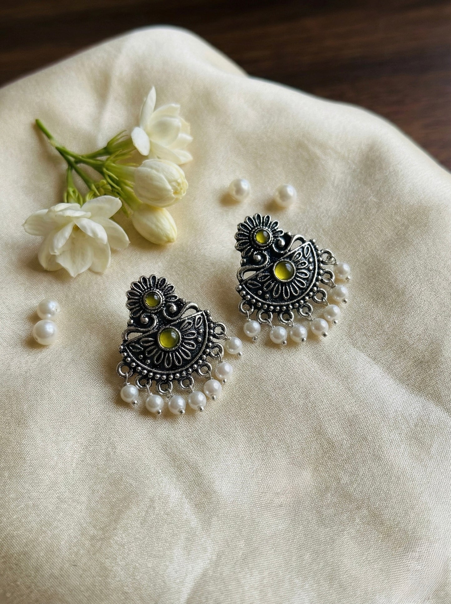Oxidised Pearl Drop Earrings (#064)