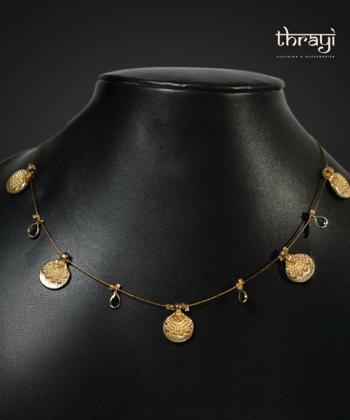 Invisible Coin Necklace with Green Stone (#009)