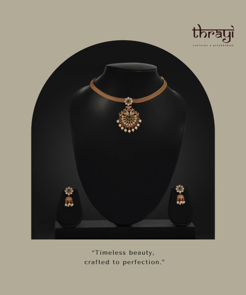 Temple-style AD choker set with cute Jhumkas (#013)