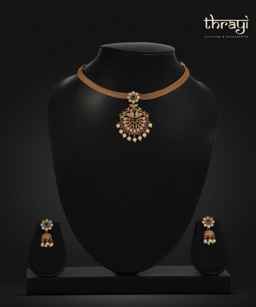 Temple-style AD choker set with cute Jhumkas (#013)
