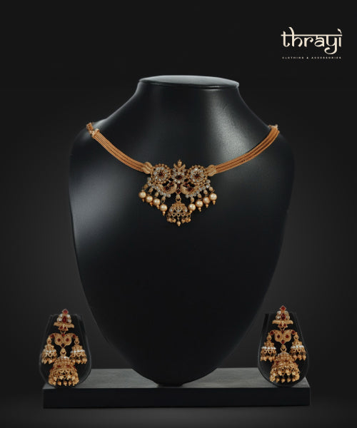 Antique-finish choker set with matching earrings (#015)